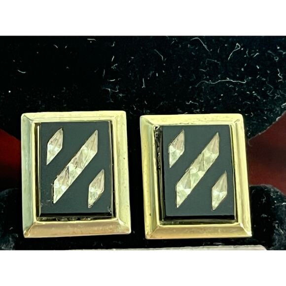 VTG Black Onyx Gold Tone Cufflinks Retro MCM - Picture 1 of 5